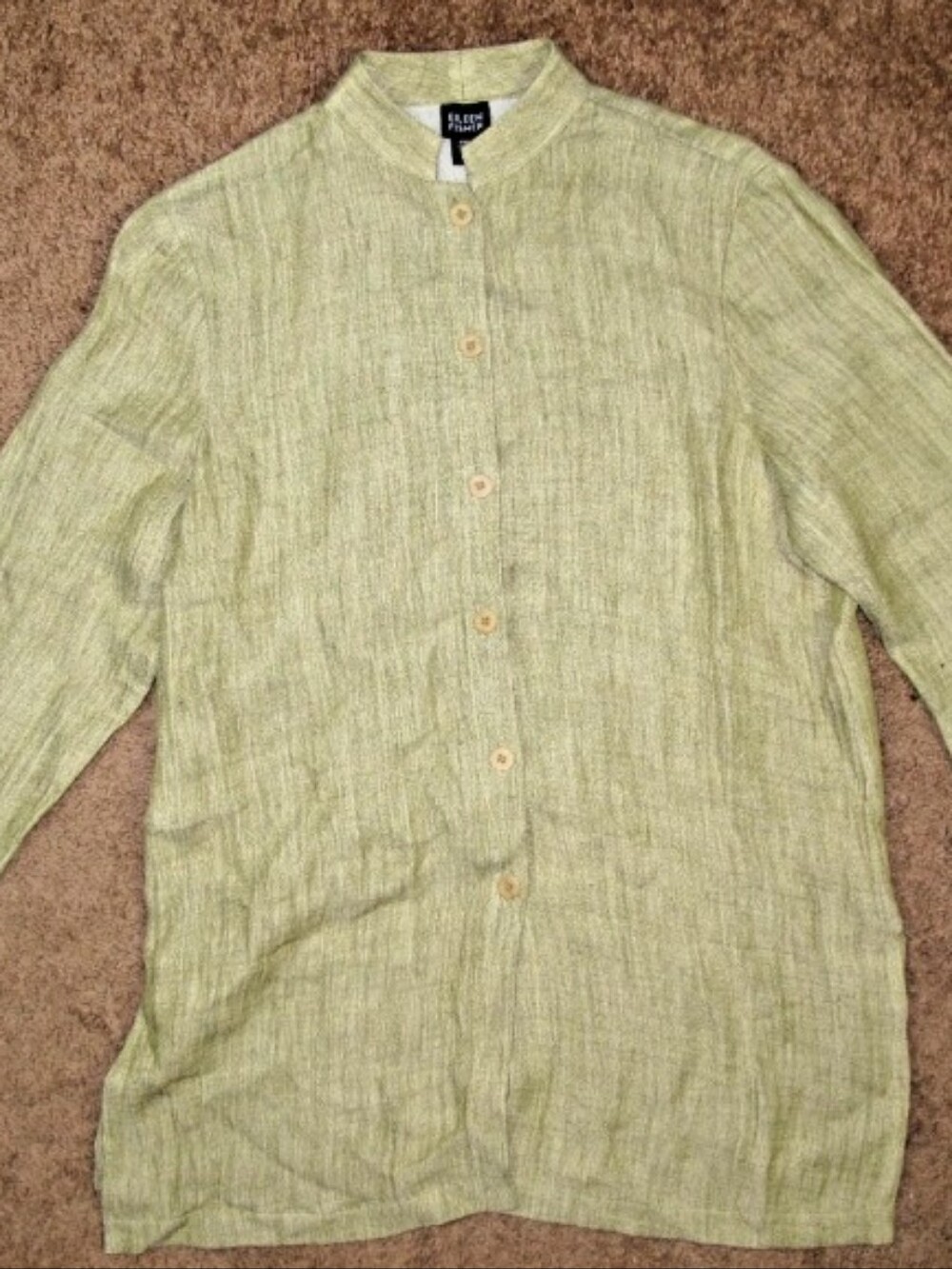 Eileen Fisher Women's Linen Blend Button Up Shirt Green Italian Fabric Size XS